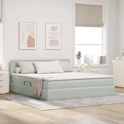 Letto con contenitore e LED Grigio chiaro 180 x 200 cm Velluto