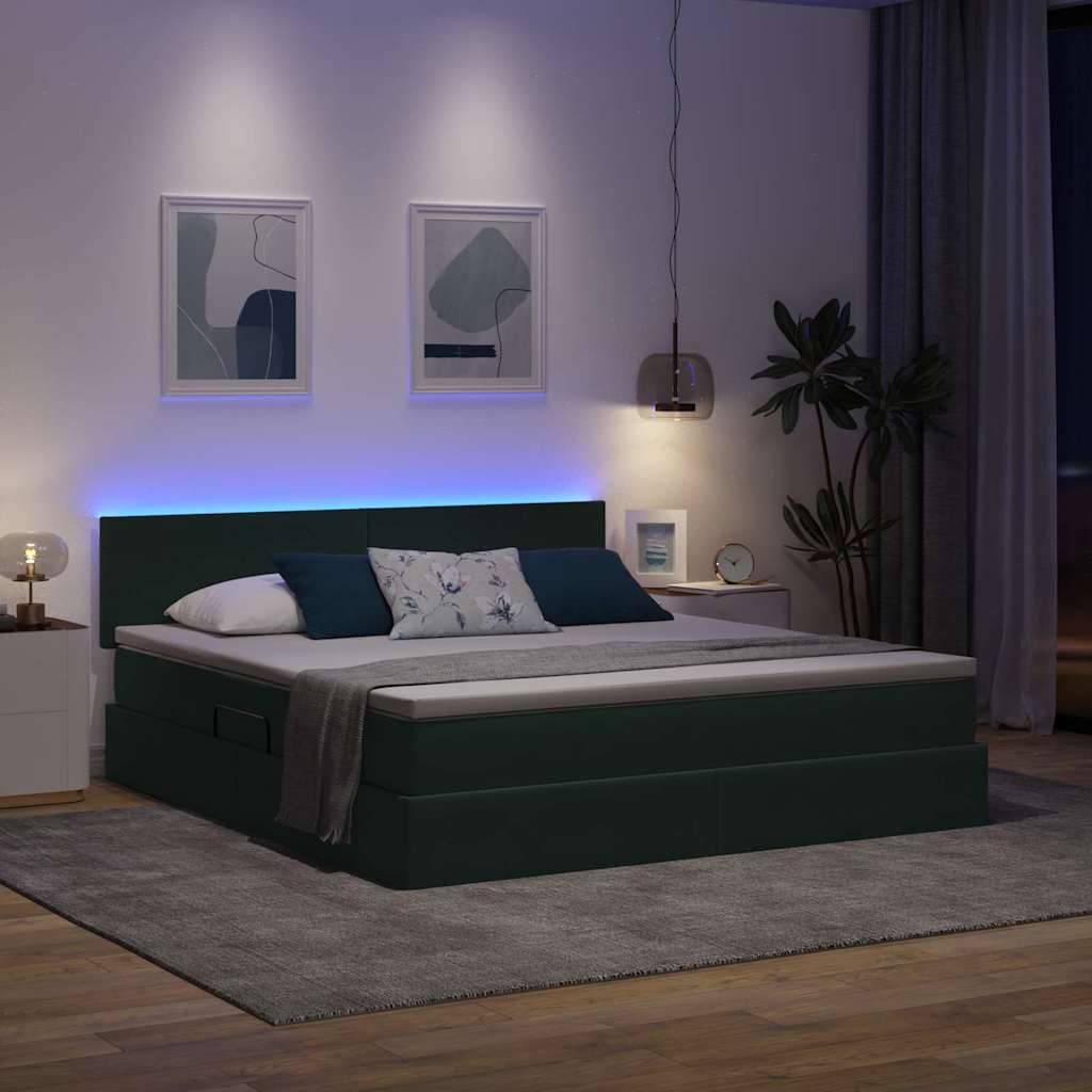 Letto con contenitore e LED Verde Scuro 180 x 200 cm Velluto
