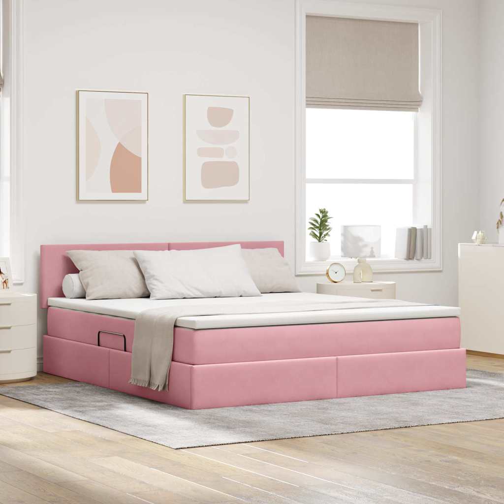 Letto con contenitore e LED con led Rosa 180 x 200 cm Velluto