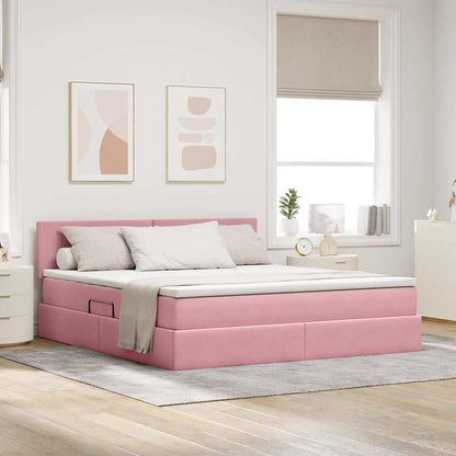 Letto con contenitore e LED con led Rosa 180 x 200 cm Velluto