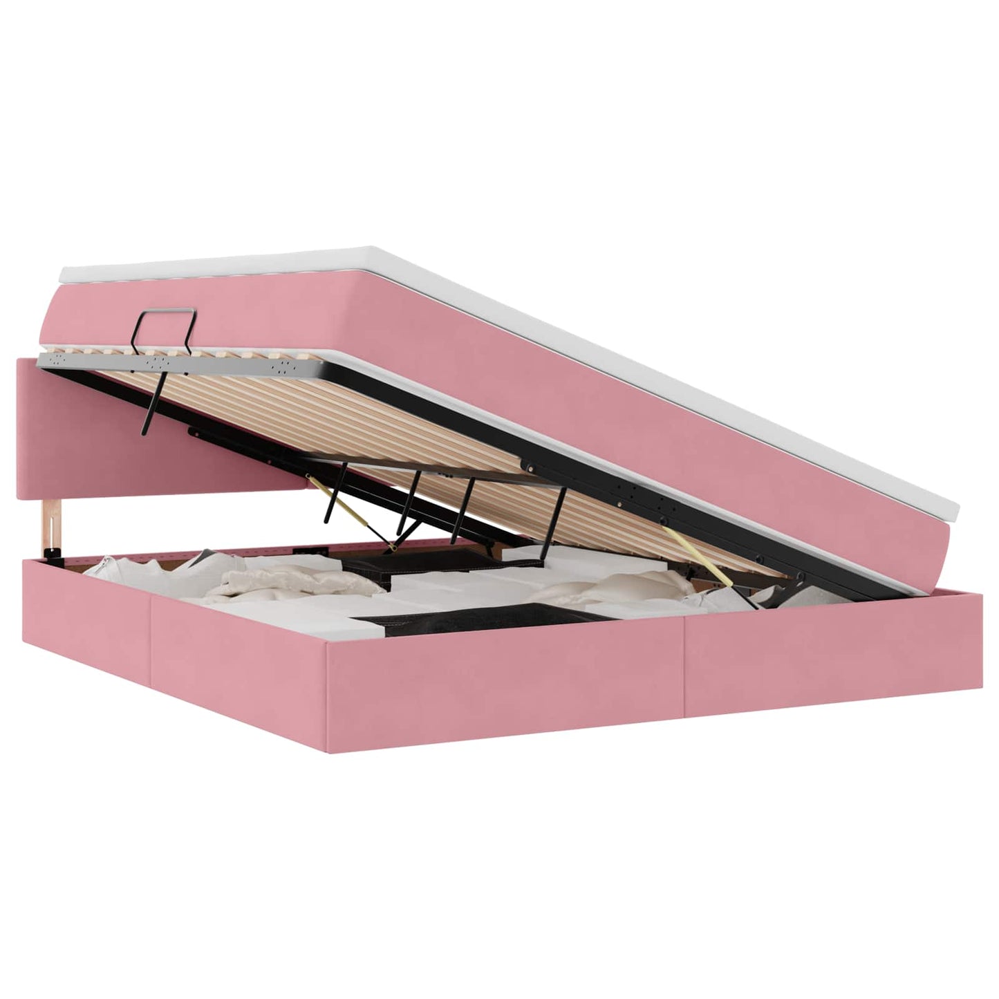 Letto con contenitore e LED con led Rosa 180 x 200 cm Velluto
