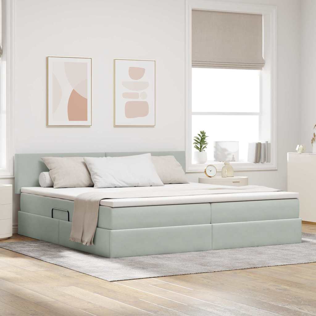 Letto con contenitore e LED Grigio chiaro 200 x 200 cm Velluto