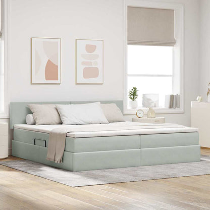 Letto con contenitore e LED Grigio chiaro 200 x 200 cm Velluto