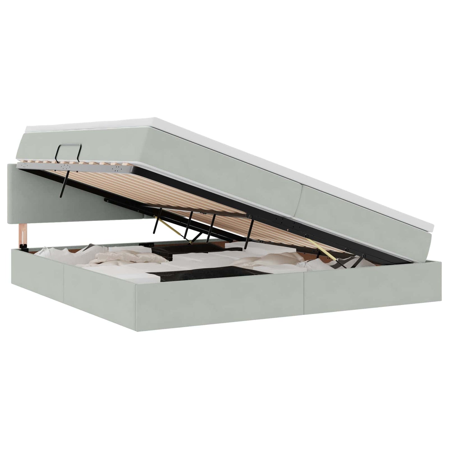 Letto con contenitore e LED Grigio chiaro 200 x 200 cm Velluto