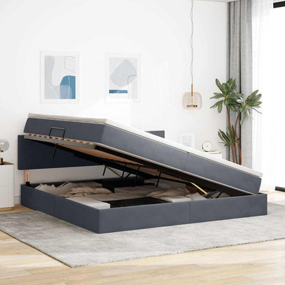 Letto con contenitore e LED Grigio scuro 200 x 200 cm Velluto