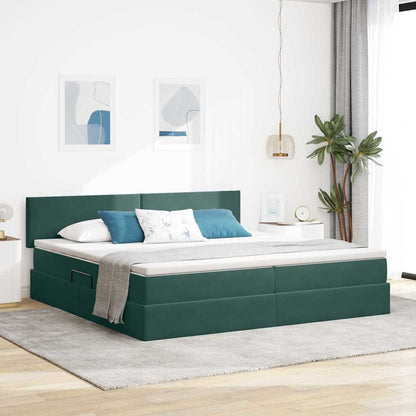 Letto con contenitore e LED Verde Scuro 200 x 200 cm Velluto