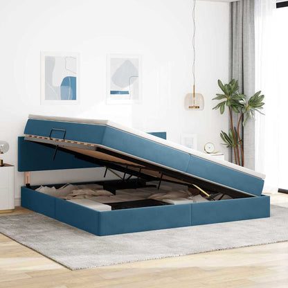 Letto con contenitore e LED Blu Scuro 200 x 200 cm Velluto