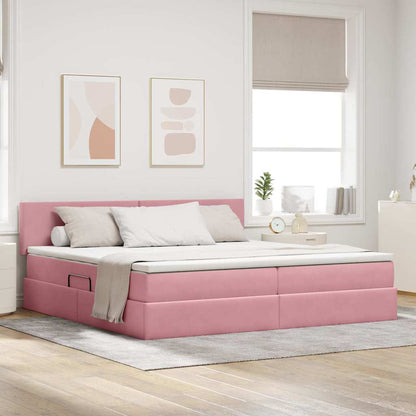Letto con contenitore e LED con led Rosa 200 x 200 cm Velluto