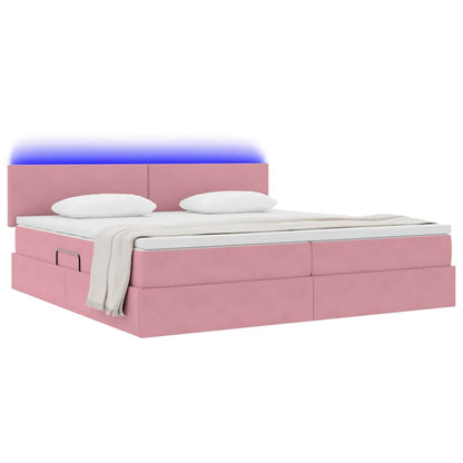 Letto con contenitore e LED con led Rosa 200 x 200 cm Velluto