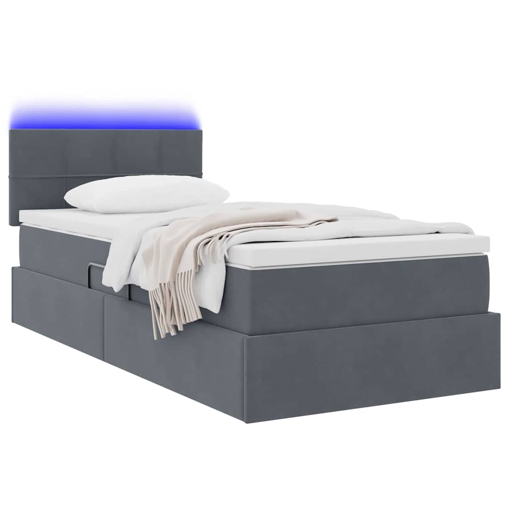 Letto con contenitore e LED Grigio scuro 90 x 190 cm Velluto