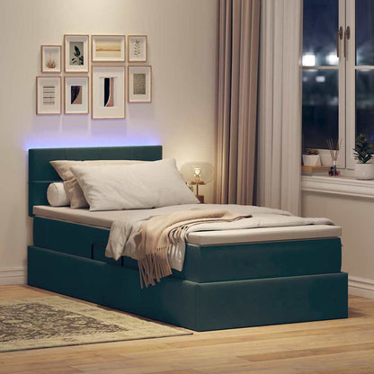 Letto con contenitore e LED Verde Scuro 90 x 190 cm Velluto