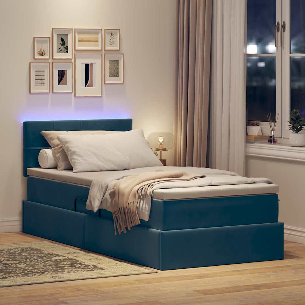 Letto con contenitore e LED Blu Scuro 90 x 190 cm Velluto