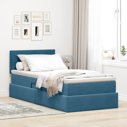 Letto con contenitore e LED Blu Scuro 90 x 190 cm Velluto