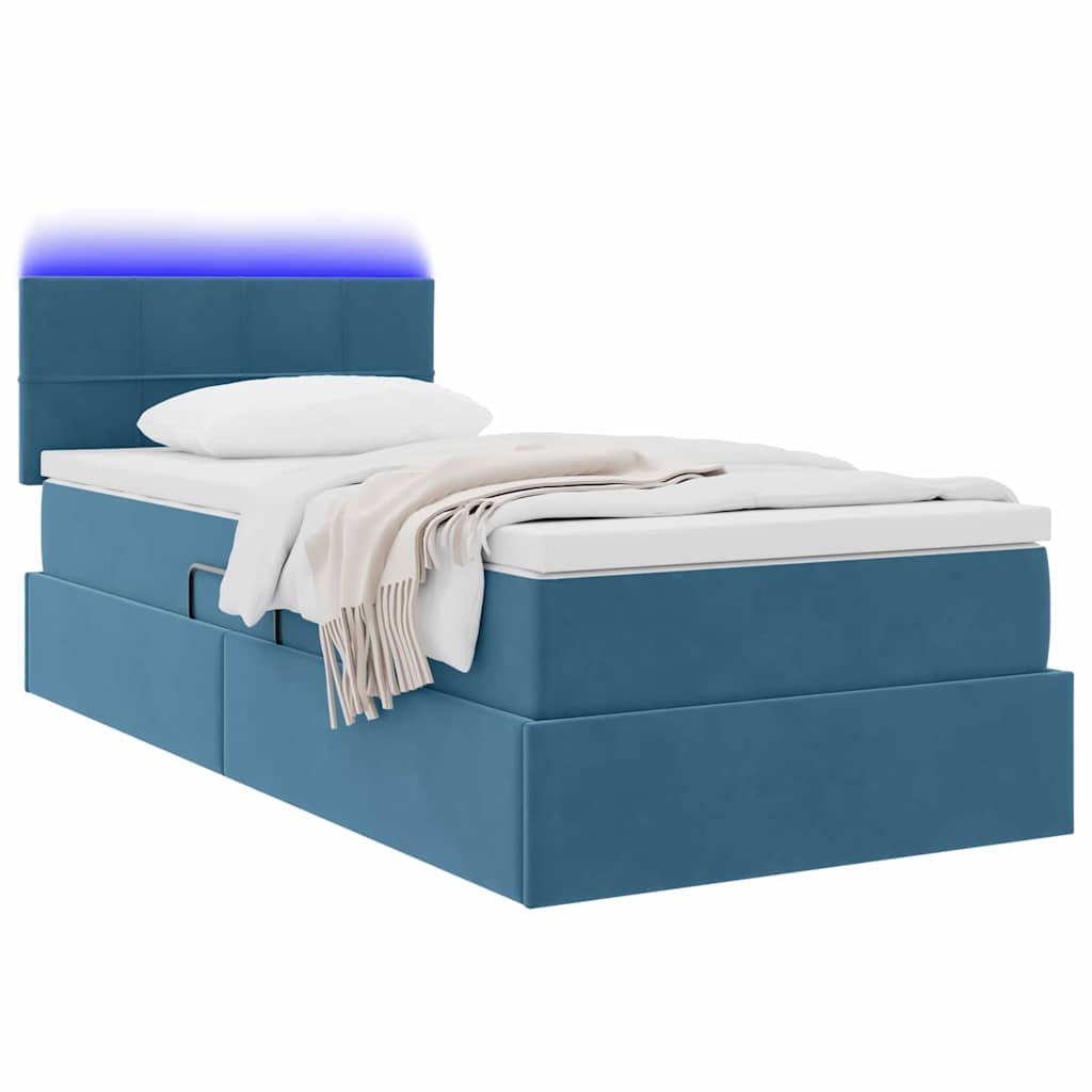 Letto con contenitore e LED Blu Scuro 90 x 190 cm Velluto