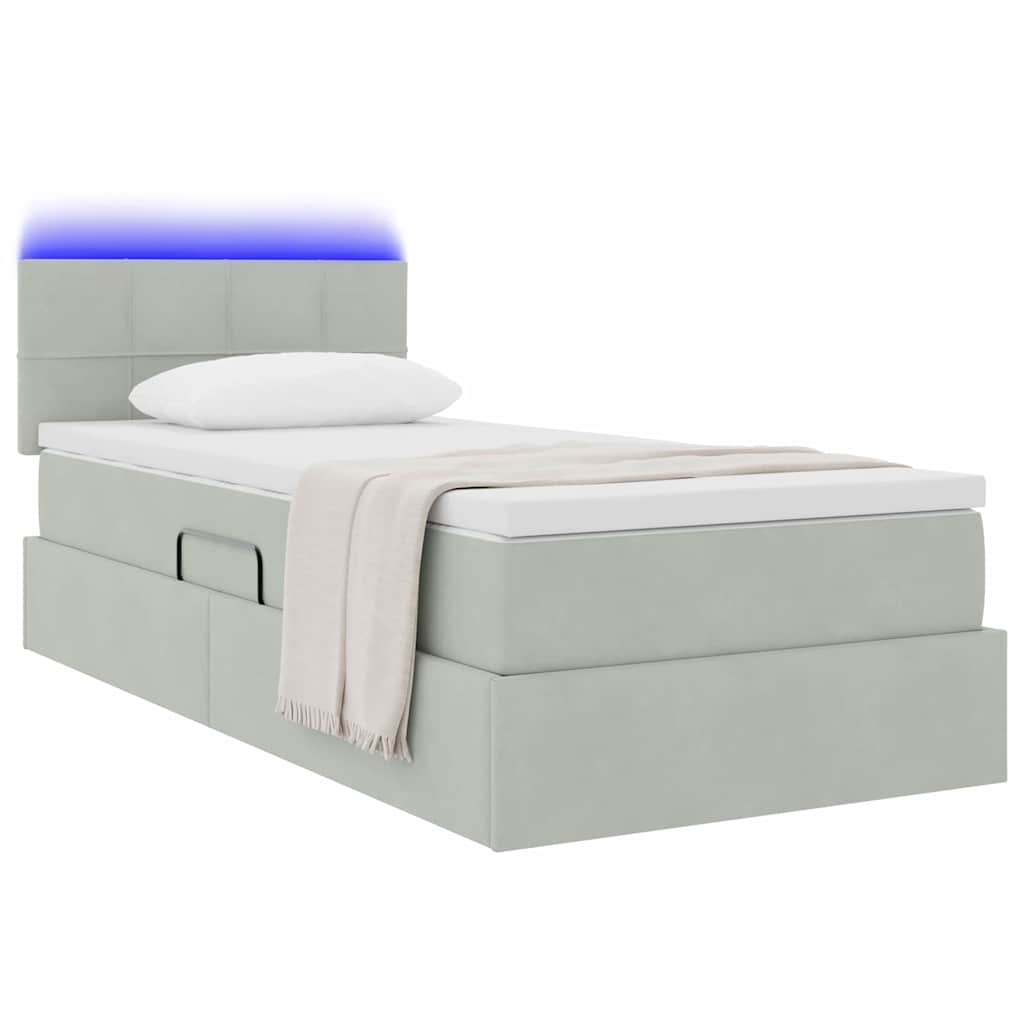 Letto con contenitore e LED Grigio chiaro 90 x 200 cm Velluto