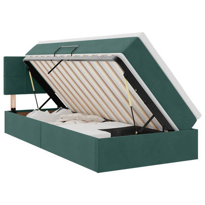 Letto con contenitore e LED Verde Scuro 90 x 200 cm Velluto