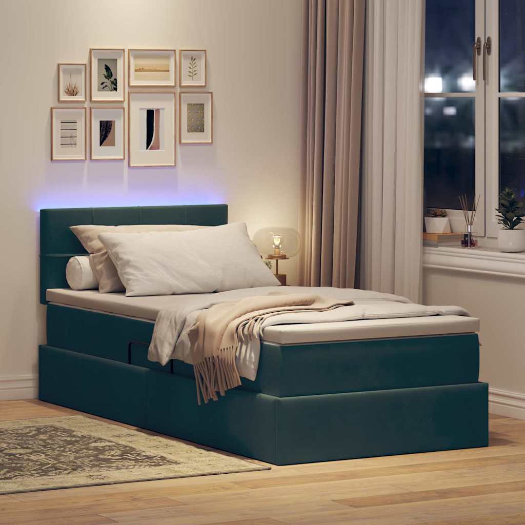 Letto con contenitore e LED Verde Scuro 100 x 200 cm Velluto