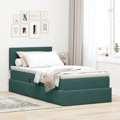 Letto con contenitore e LED Verde Scuro 100 x 200 cm Velluto