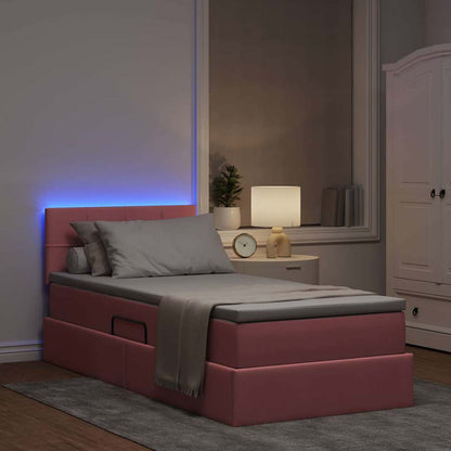 Letto con contenitore e LED con led Rosa 100 x 200 cm Velluto