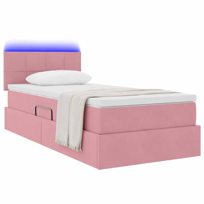 Letto con contenitore e LED con led Rosa 100 x 200 cm Velluto