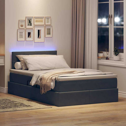 Letto con contenitore e LED Grigio scuro 120 x 190 cm Velluto