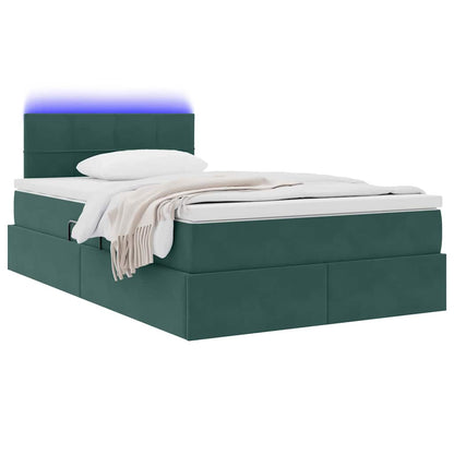 Letto con contenitore e LED Verde Scuro 120 x 190 cm Velluto