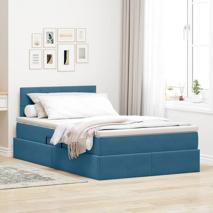 Letto con contenitore e LED con led Blu 120 x 190 cm Velluto
