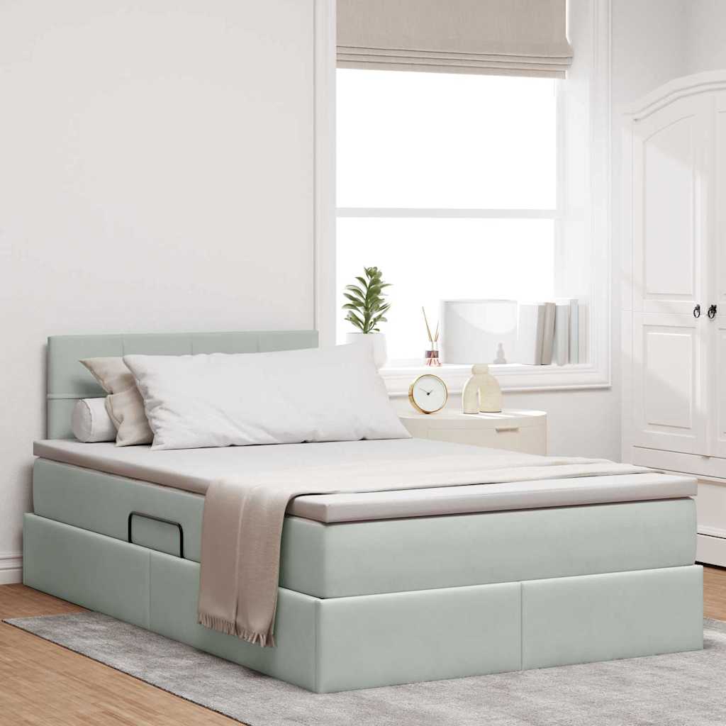 Letto con contenitore e LED Grigio chiaro 120 x 200 cm Velluto