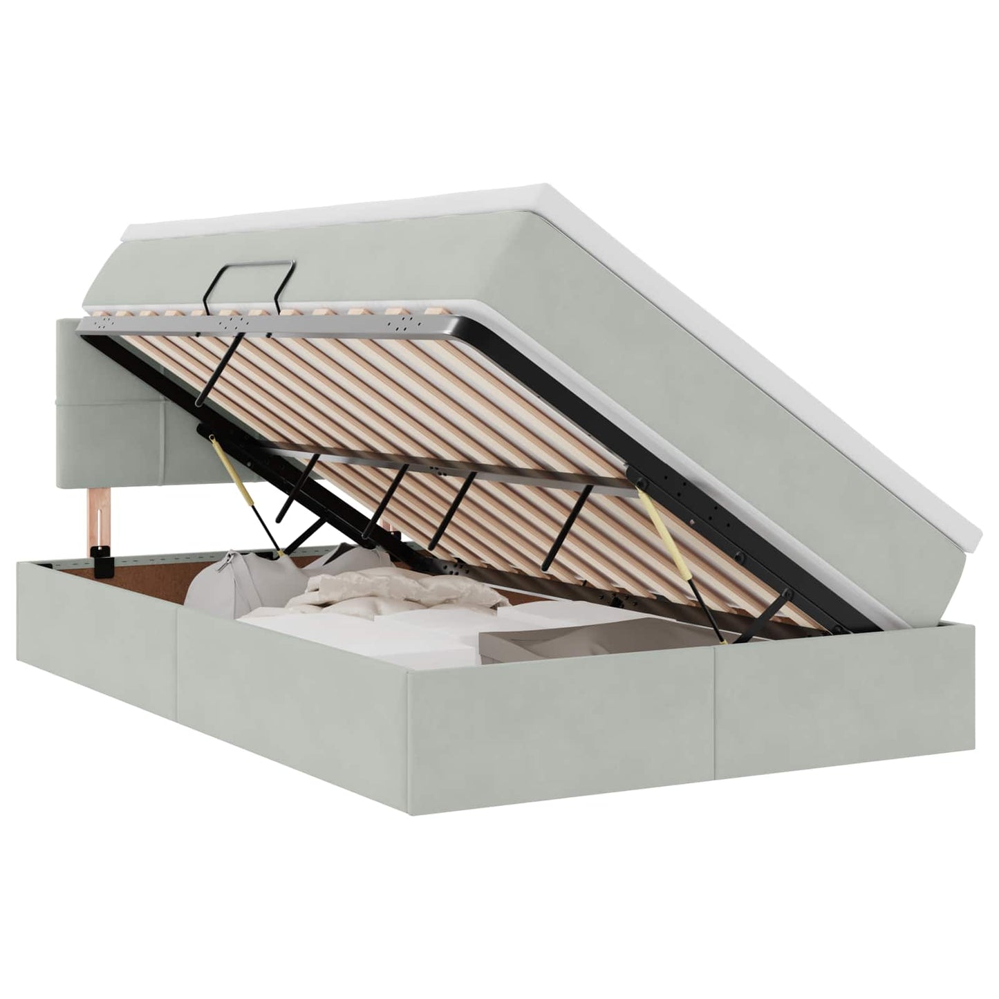 Letto con contenitore e LED Grigio chiaro 120 x 200 cm Velluto
