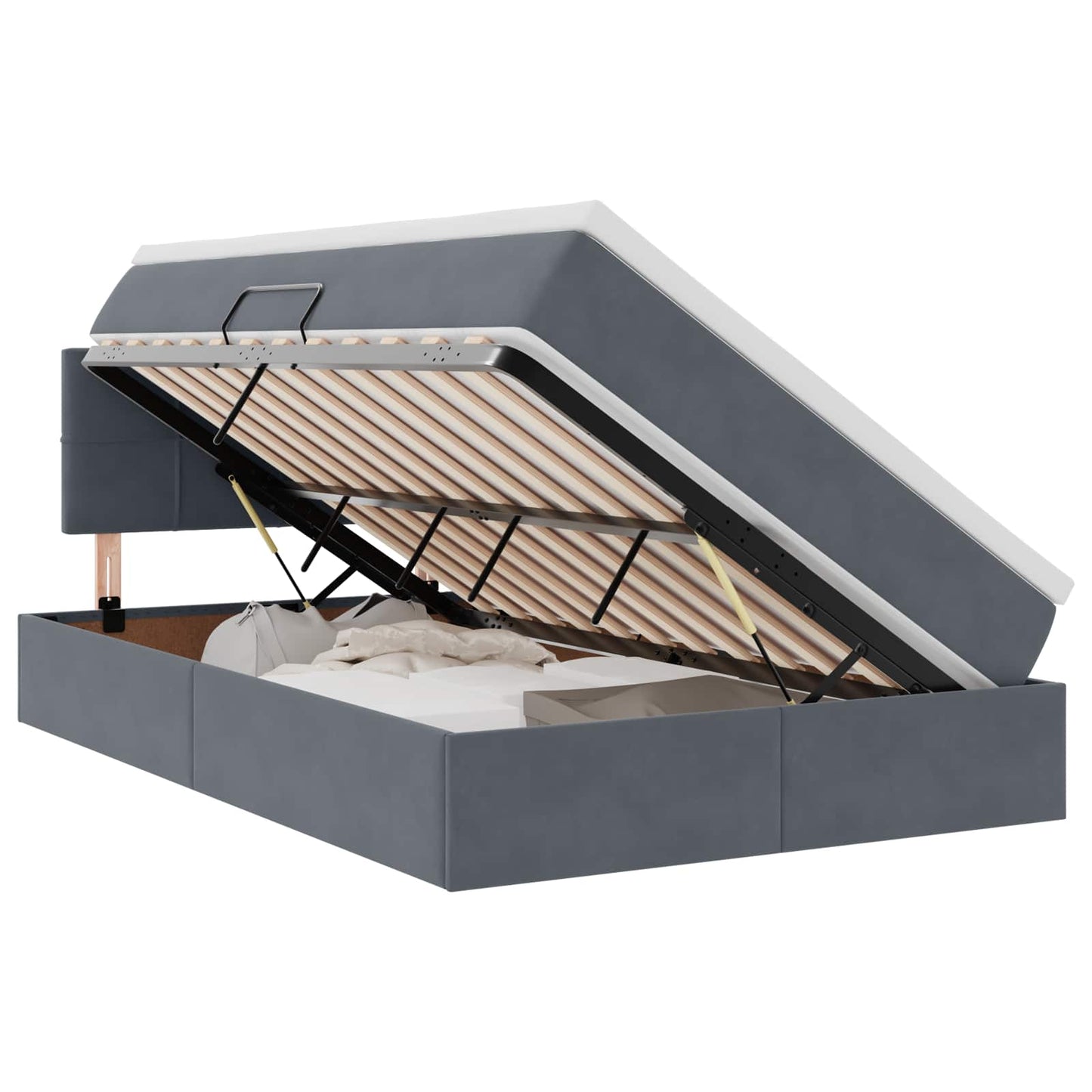 Letto con contenitore e LED Grigio scuro 120 x 200 cm Velluto