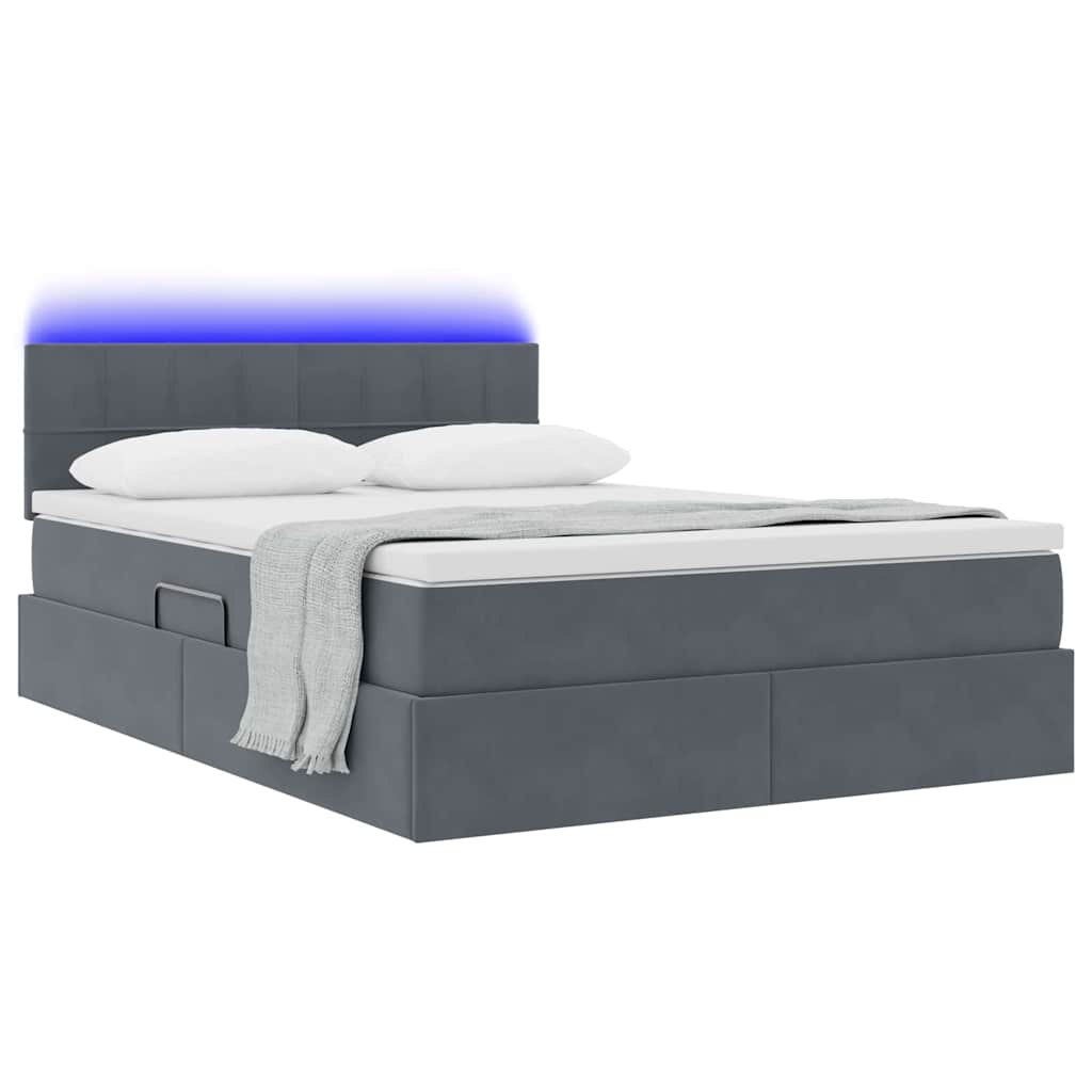 Letto con contenitore e LED Grigio scuro 140 x 190 cm Velluto