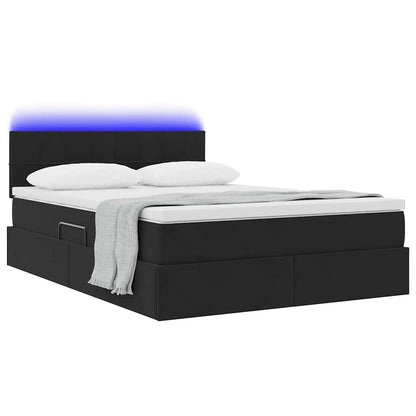 Letto con contenitore e LED con led Nero 140 x 190 cm Velluto
