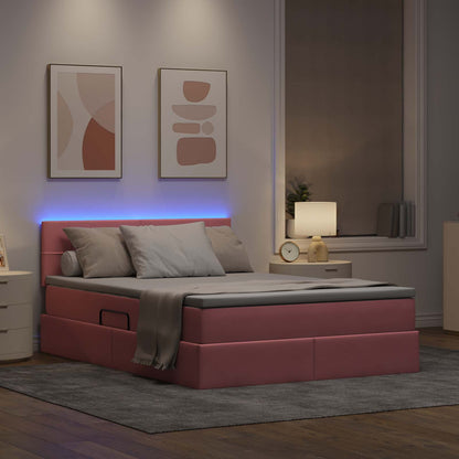 Letto con contenitore e LED con led Rosa 140 x 190 cm Velluto