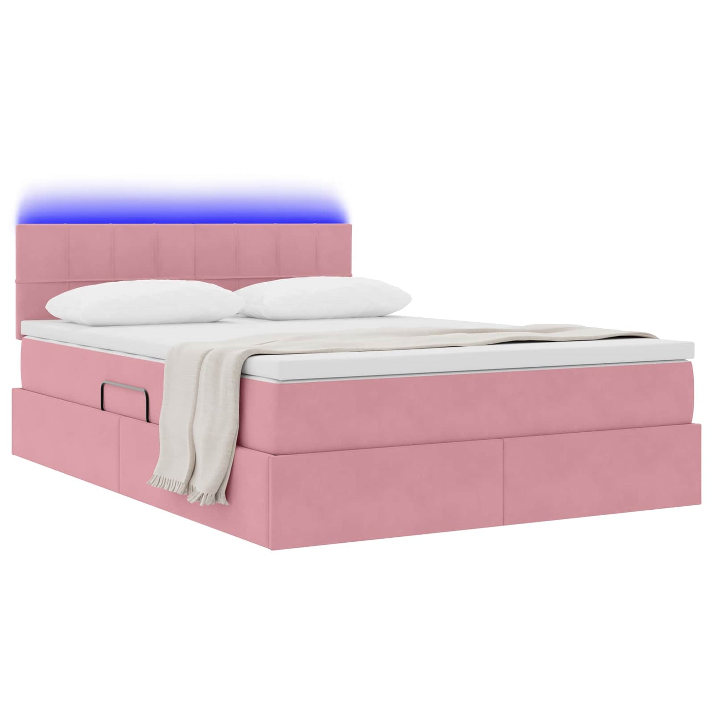 Letto con contenitore e LED con led Rosa 140 x 190 cm Velluto