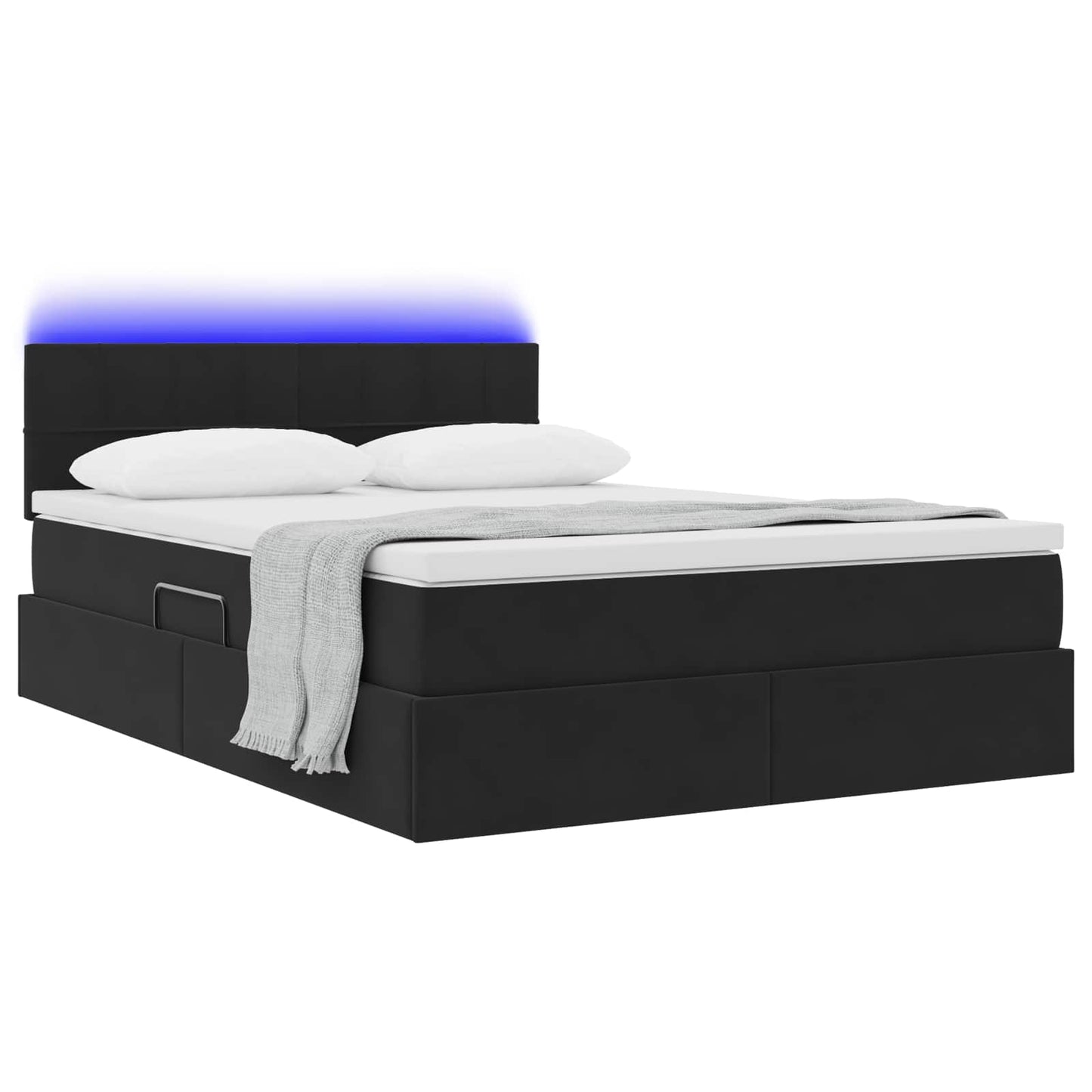 Letto con contenitore e LED con led Nero 140 x 200 cm Velluto