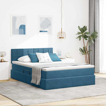 Letto con contenitore e LED Blu Scuro 140 x 200 cm Velluto