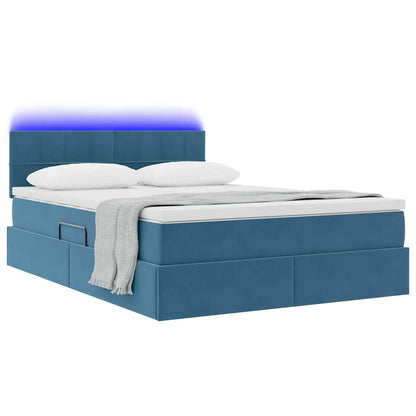 Letto con contenitore e LED Blu Scuro 140 x 200 cm Velluto