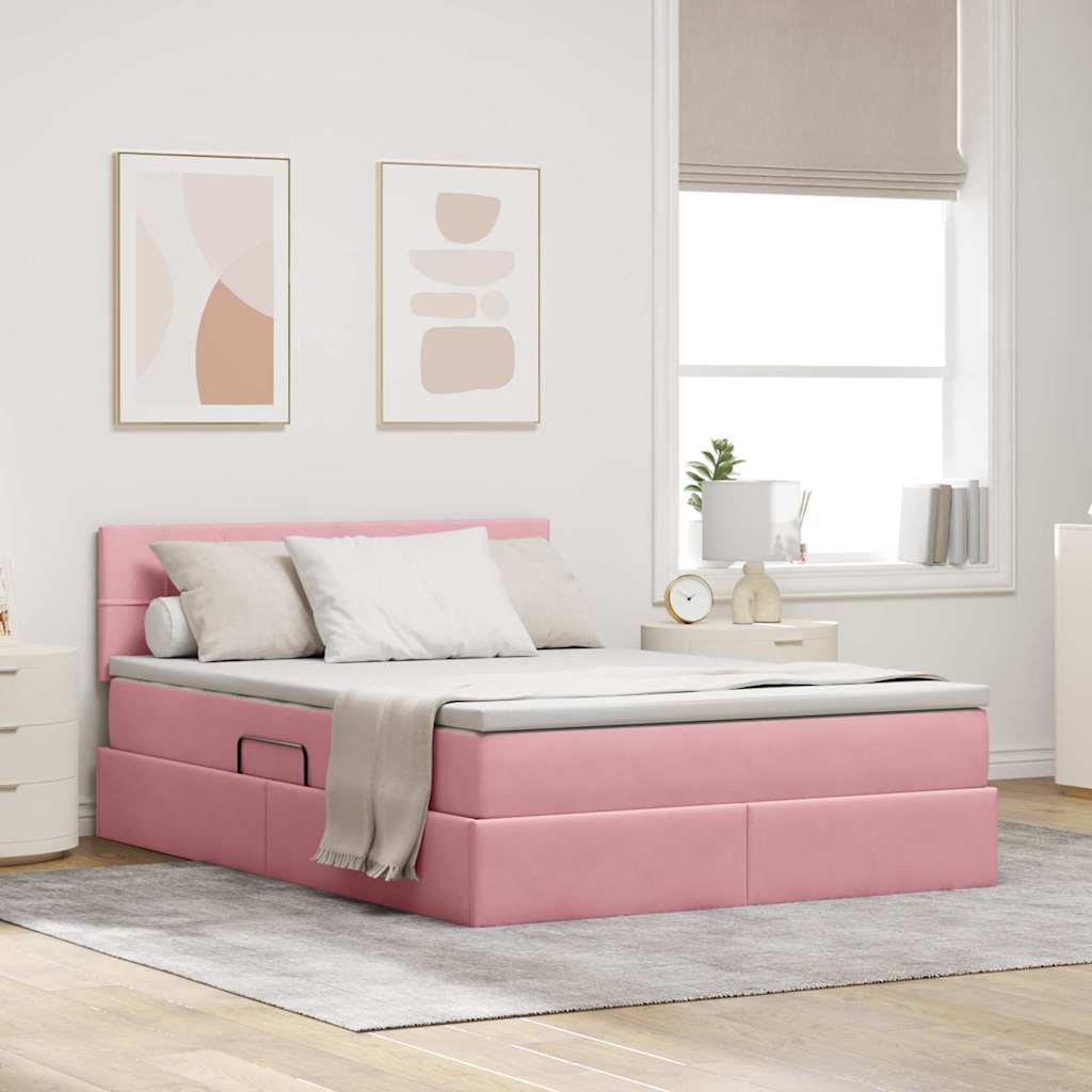 Letto con contenitore e LED con led Rosa 140 x 200 cm Velluto