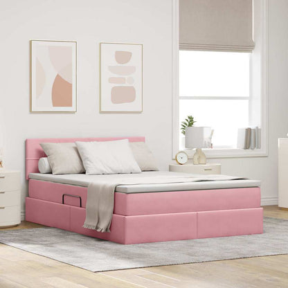 Letto con contenitore e LED con led Rosa 140 x 200 cm Velluto