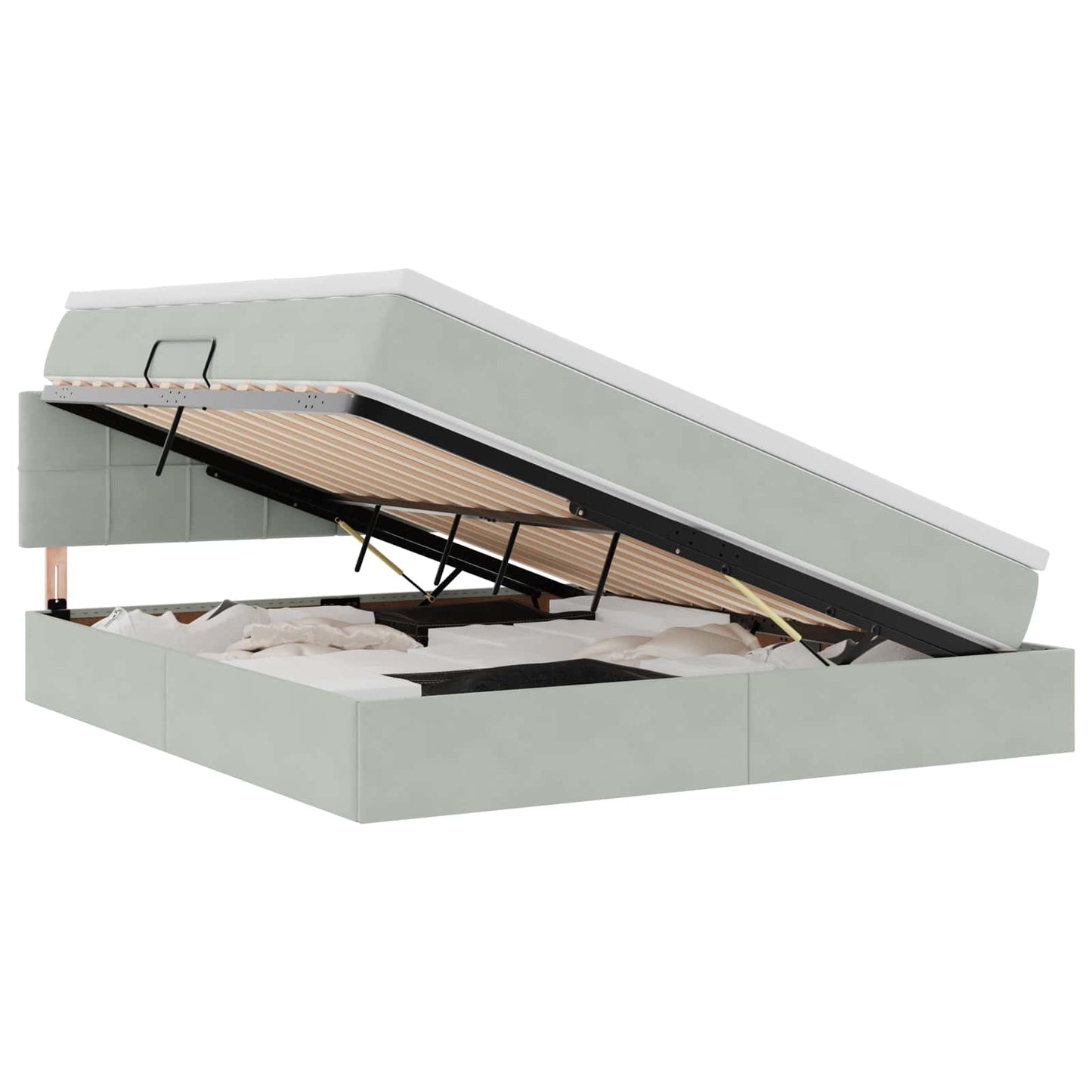 Letto con contenitore e LED Grigio chiaro 160 x 200 cm Velluto