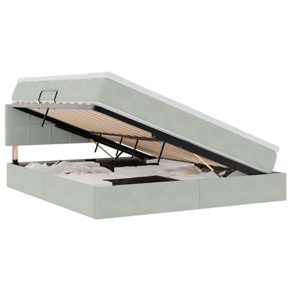Letto con contenitore e LED Grigio chiaro 160 x 200 cm Velluto