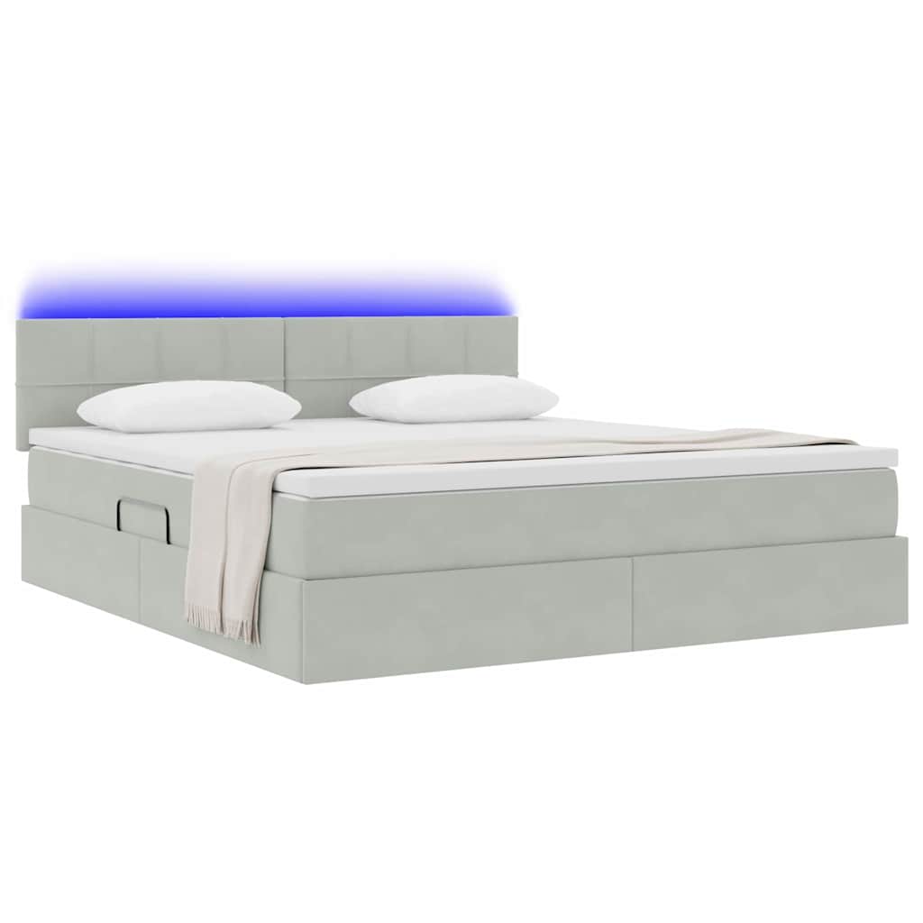 Letto con contenitore e LED Grigio chiaro 160 x 200 cm Velluto