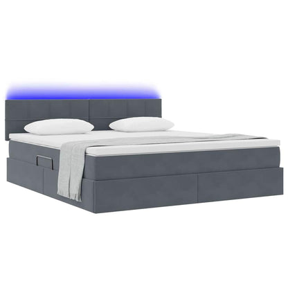 Letto con contenitore e LED Grigio scuro 160 x 200 cm Velluto