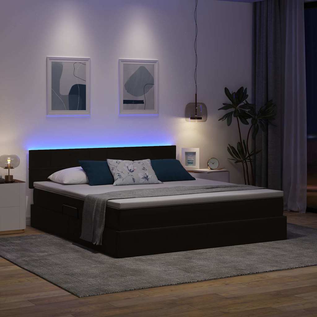 Letto con contenitore e LED con led Nero 180 x 200 cm Velluto