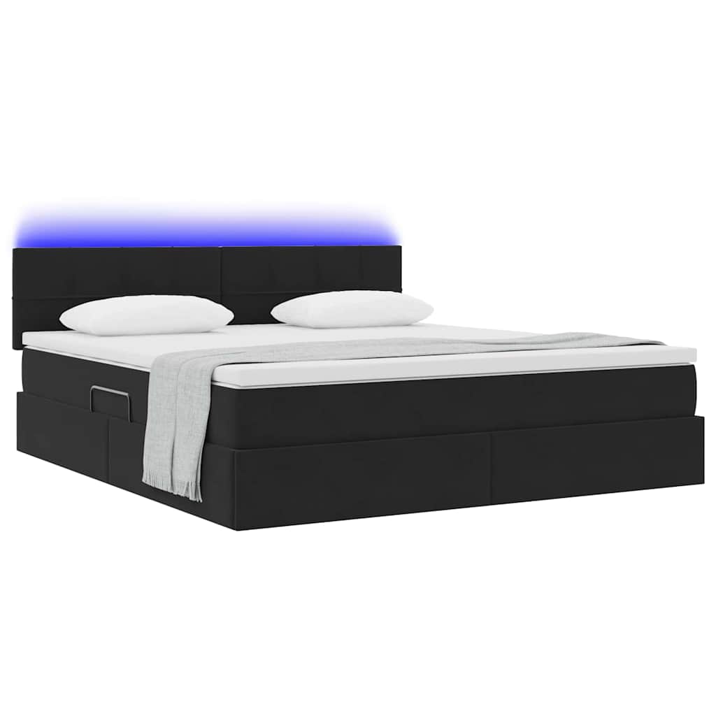 Letto con contenitore e LED con led Nero 180 x 200 cm Velluto