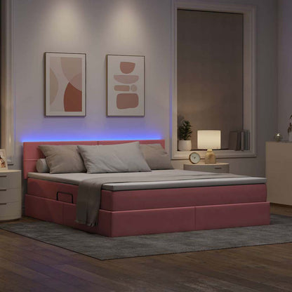 Letto con contenitore e LED con led Rosa 180 x 200 cm Velluto