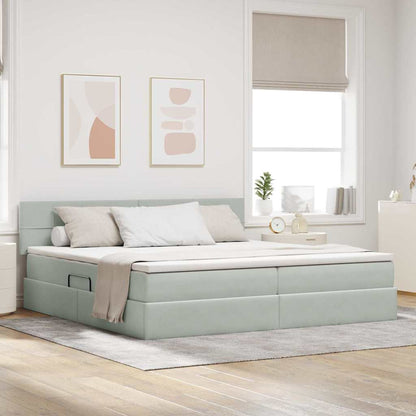 Letto con contenitore e LED Grigio chiaro 200 x 200 cm Velluto
