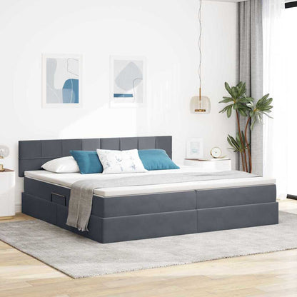 Letto con contenitore e LED Grigio scuro 200 x 200 cm Velluto