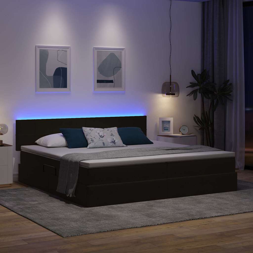 Letto con contenitore e LED con led Nero 200 x 200 cm Velluto