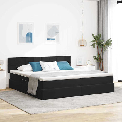 Letto con contenitore e LED con led Nero 200 x 200 cm Velluto